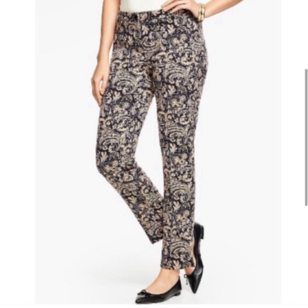 Talbots Hampshire Pants  Paisley Black & Tan  Size 16 Petite
